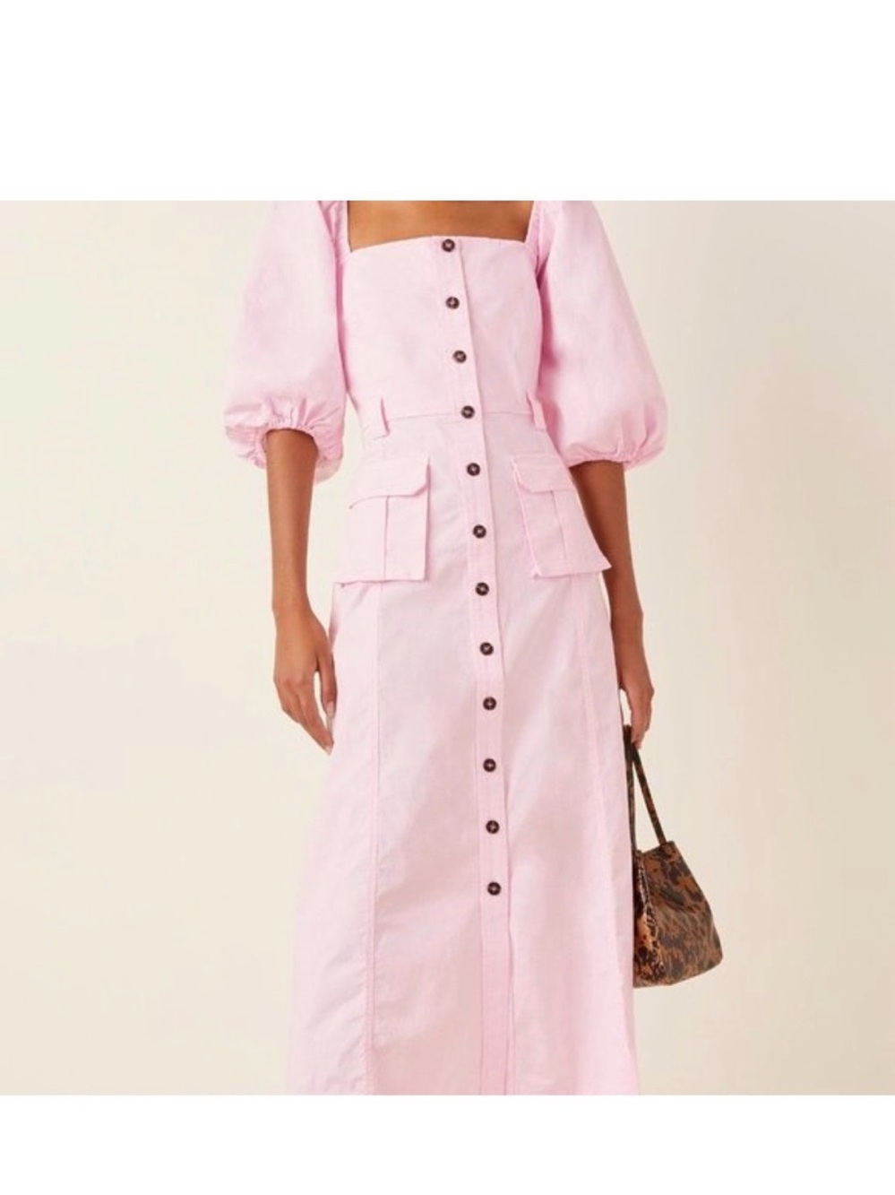 Ganni Cherry Blossom Pink Button-Front Dress EU38